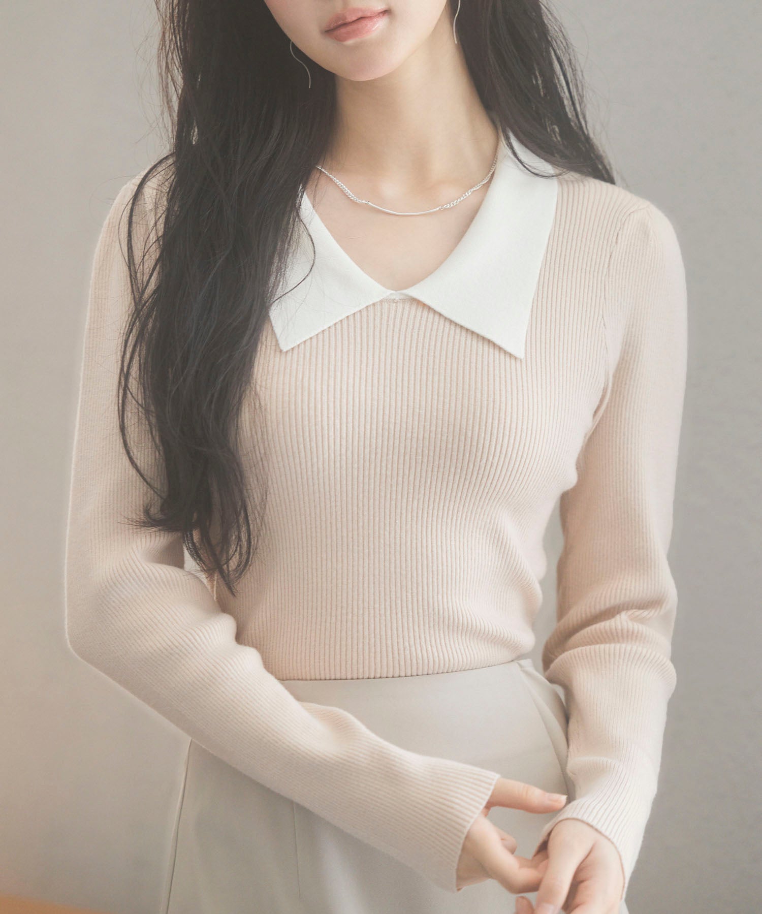 トレンドの襟付きリブニットsdpxyf6316 ベージュ