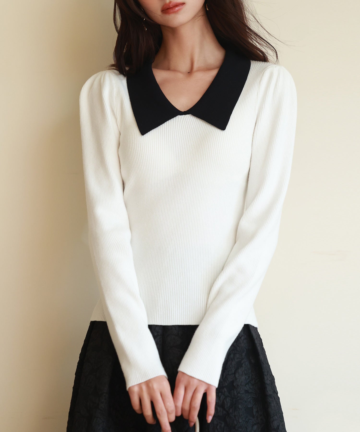 トレンドの襟付きリブニットsdpxyf6316-103-1