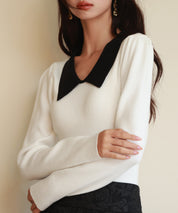 トレンドの襟付きリブニットsdpxyf6316 ホワイト