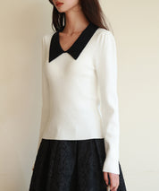 トレンドの襟付きリブニットsdpxyf6316 ホワイト