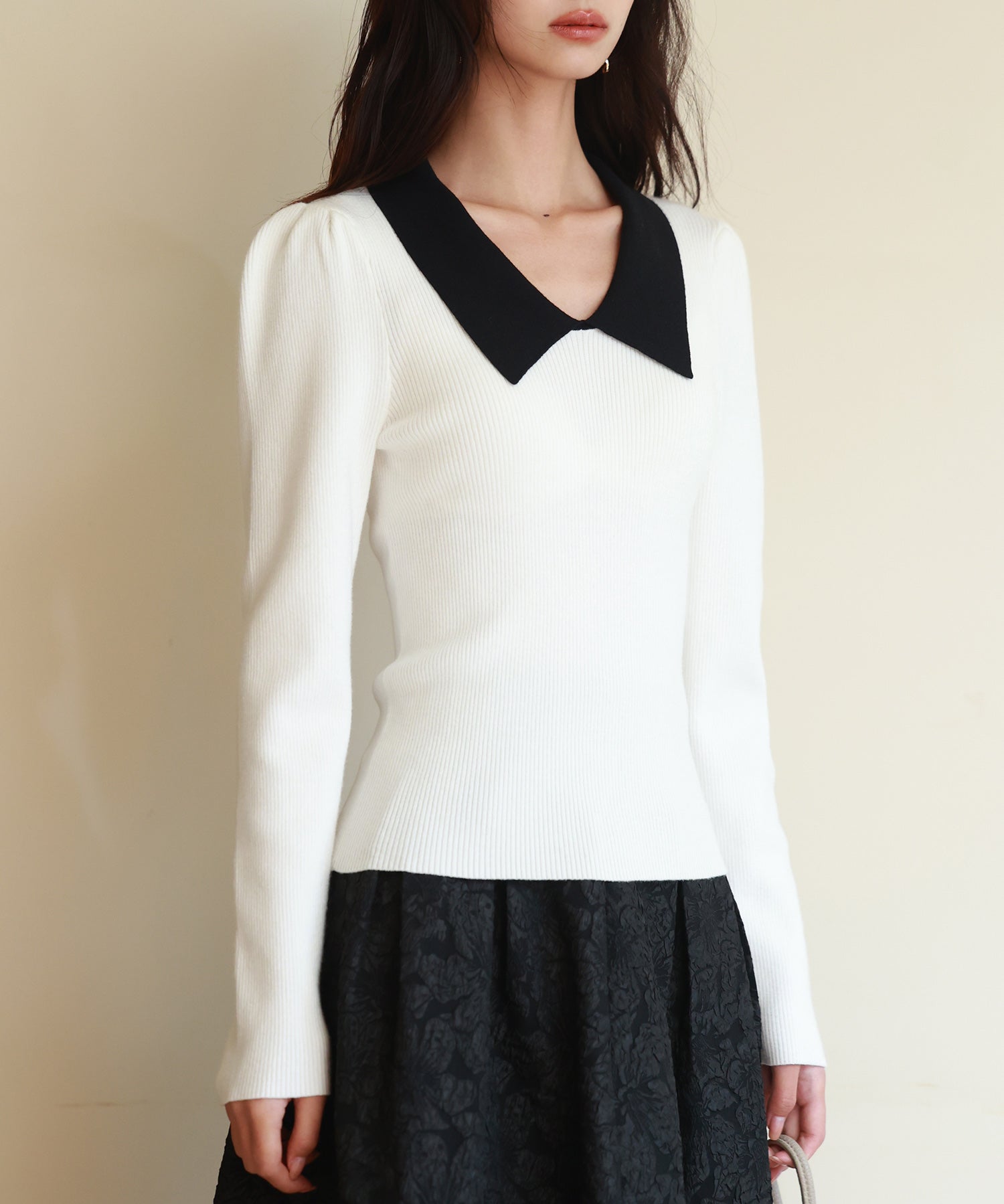 トレンドの襟付きリブニットsdpxyf6316 ホワイト