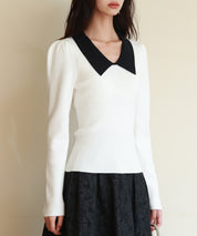 トレンドの襟付きリブニットsdpxyf6316 ホワイト