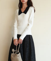 トレンドの襟付きリブニットsdpxyf6316 ホワイト