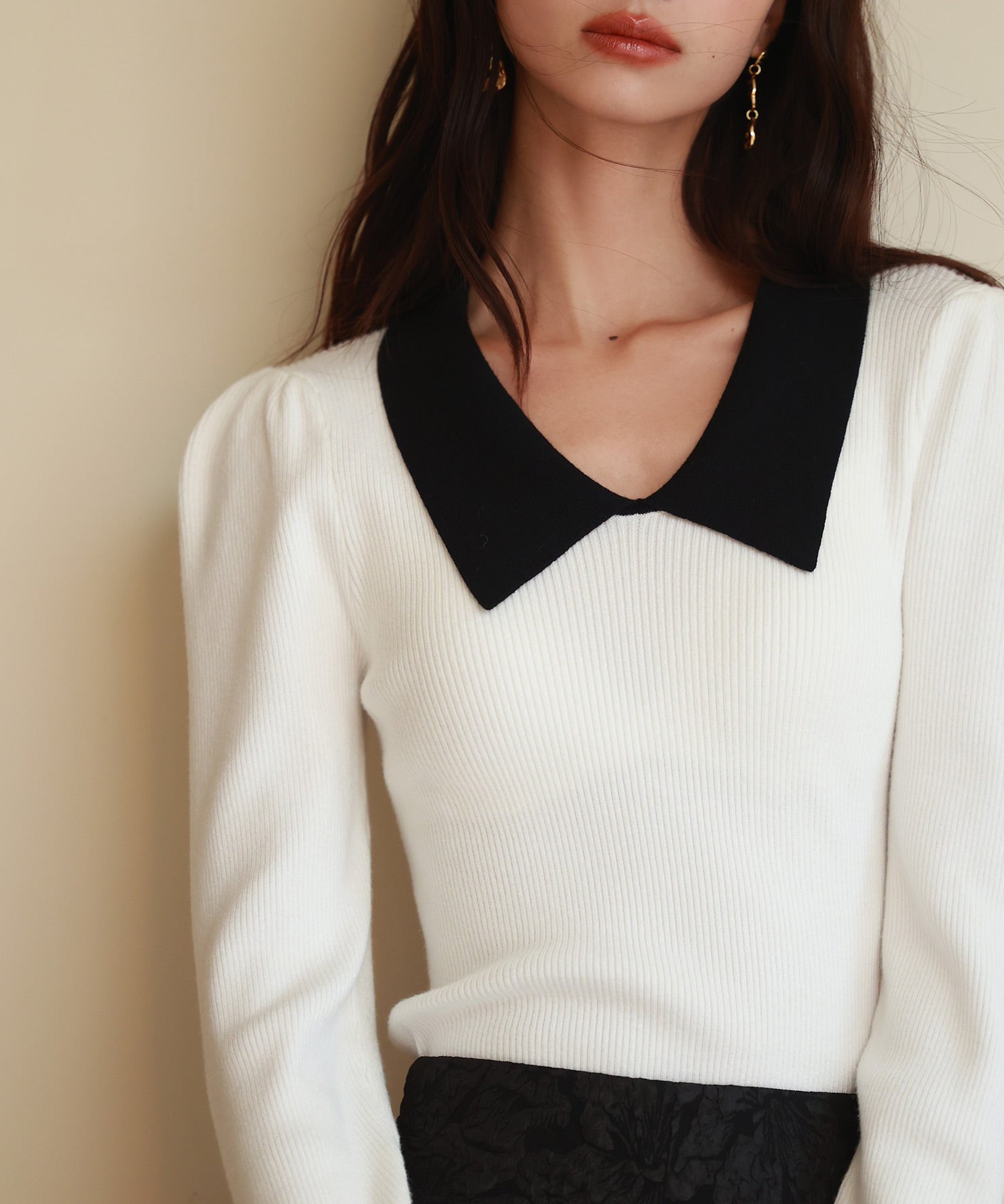 トレンドの襟付きリブニットsdpxyf6316 ホワイト