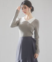 トレンドの襟付きリブニットsdpxyf6316 カーキ