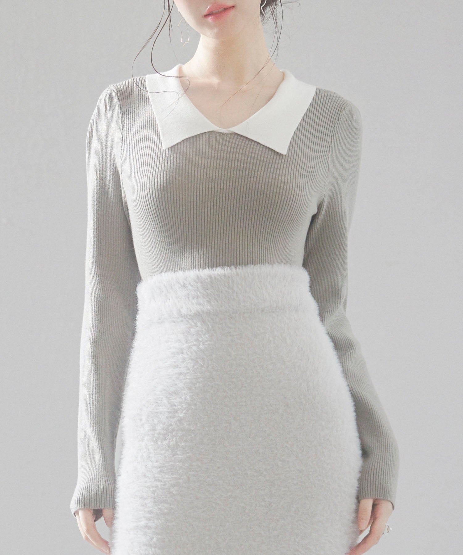 トレンドの襟付きリブニットsdpxyf6316 カーキ