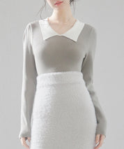 トレンドの襟付きリブニットsdpxyf6316 カーキ