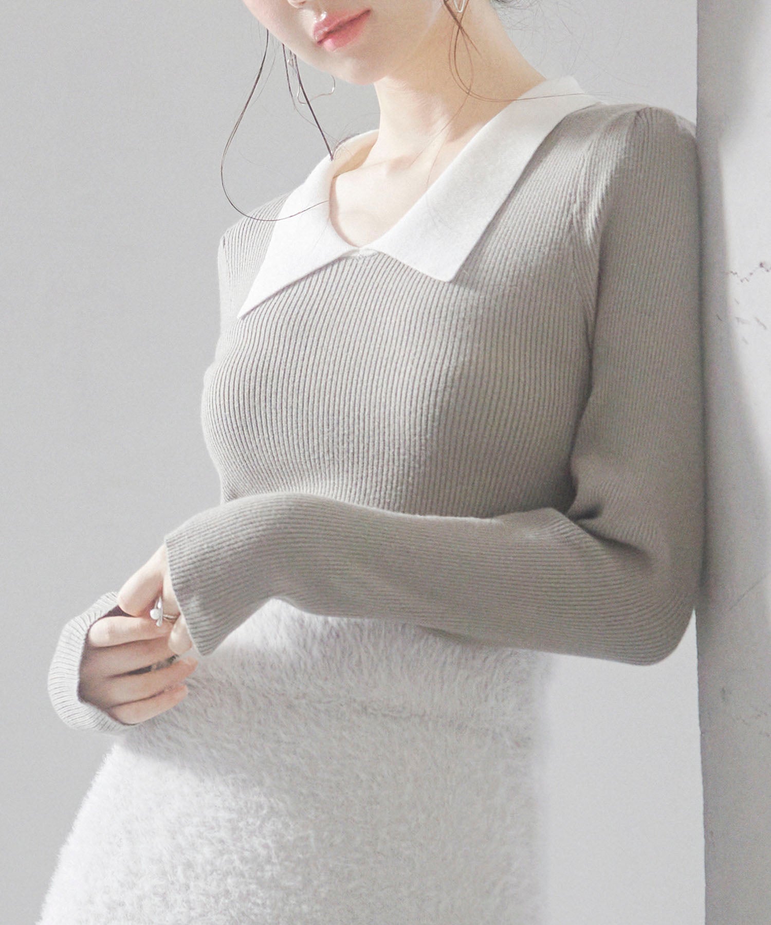 トレンドの襟付きリブニットsdpxyf6316 カーキ