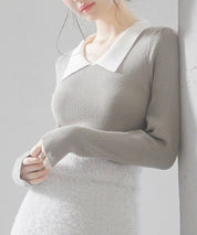 トレンドの襟付きリブニットsdpxyf6316 カーキ