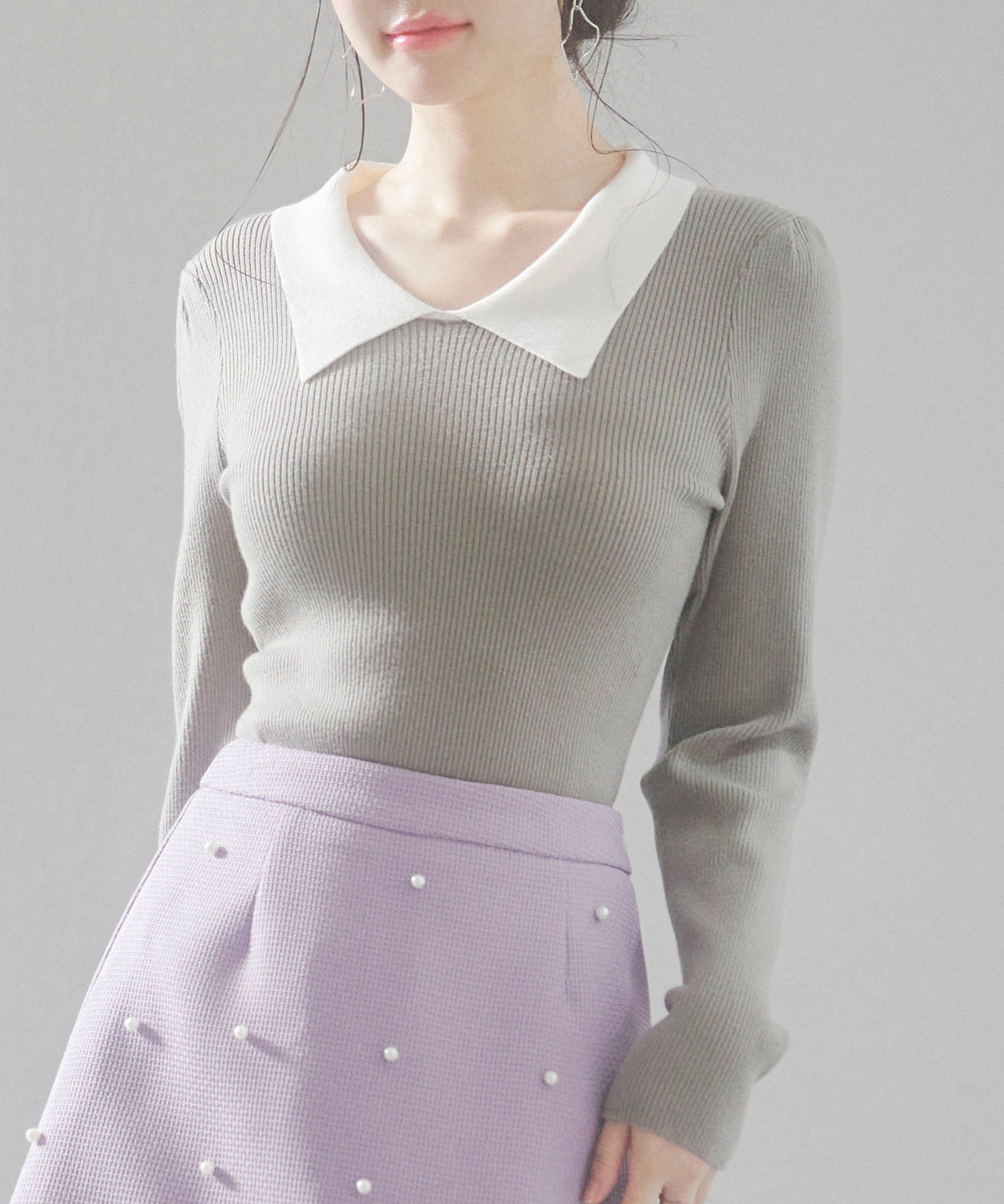 トレンドの襟付きリブニットsdpxyf6316 カーキ