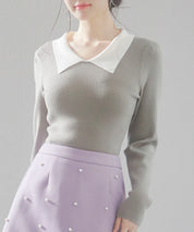 トレンドの襟付きリブニットsdpxyf6316 カーキ