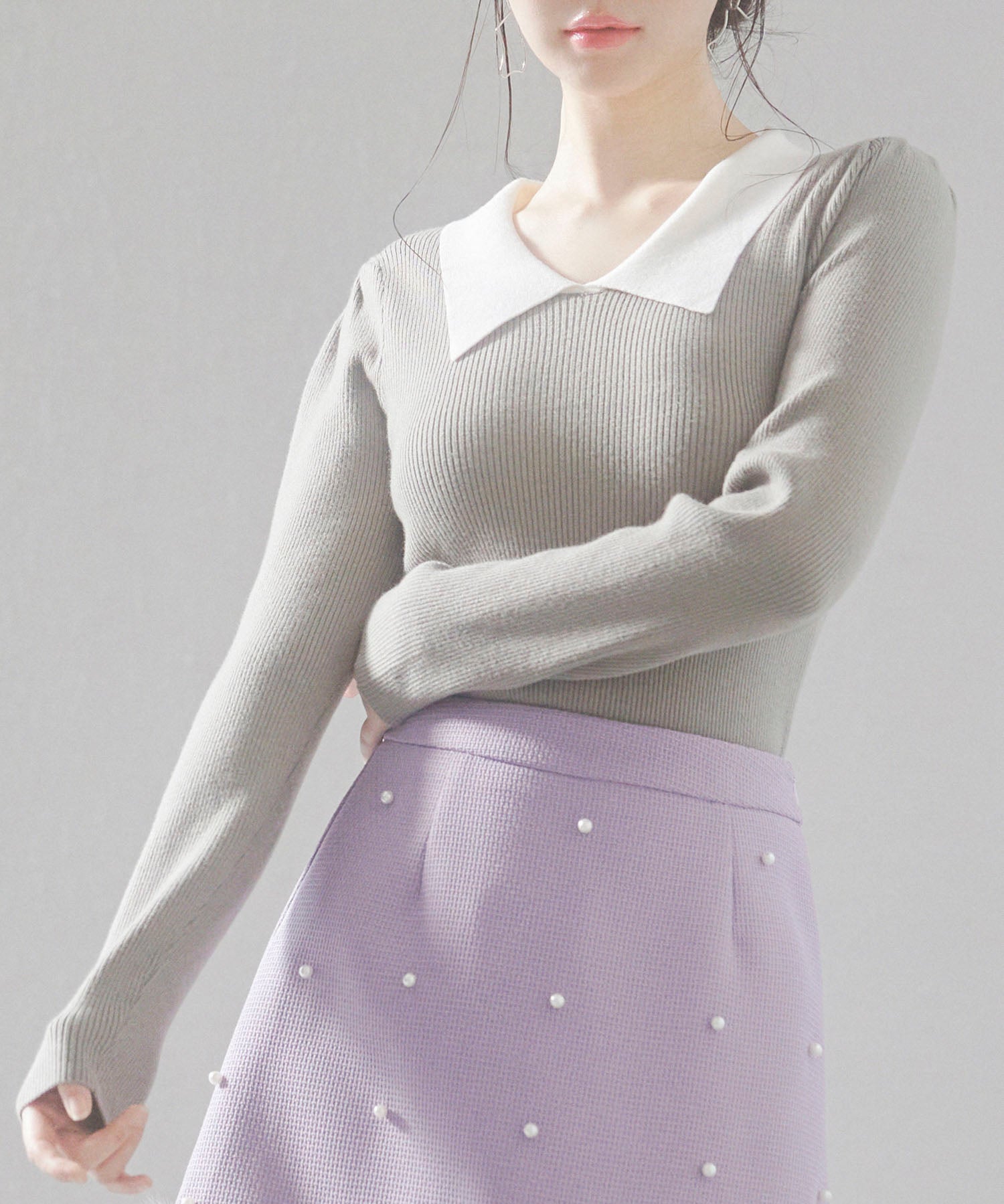 トレンドの襟付きリブニットsdpxyf6316 カーキ