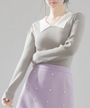 トレンドの襟付きリブニットsdpxyf6316 カーキ