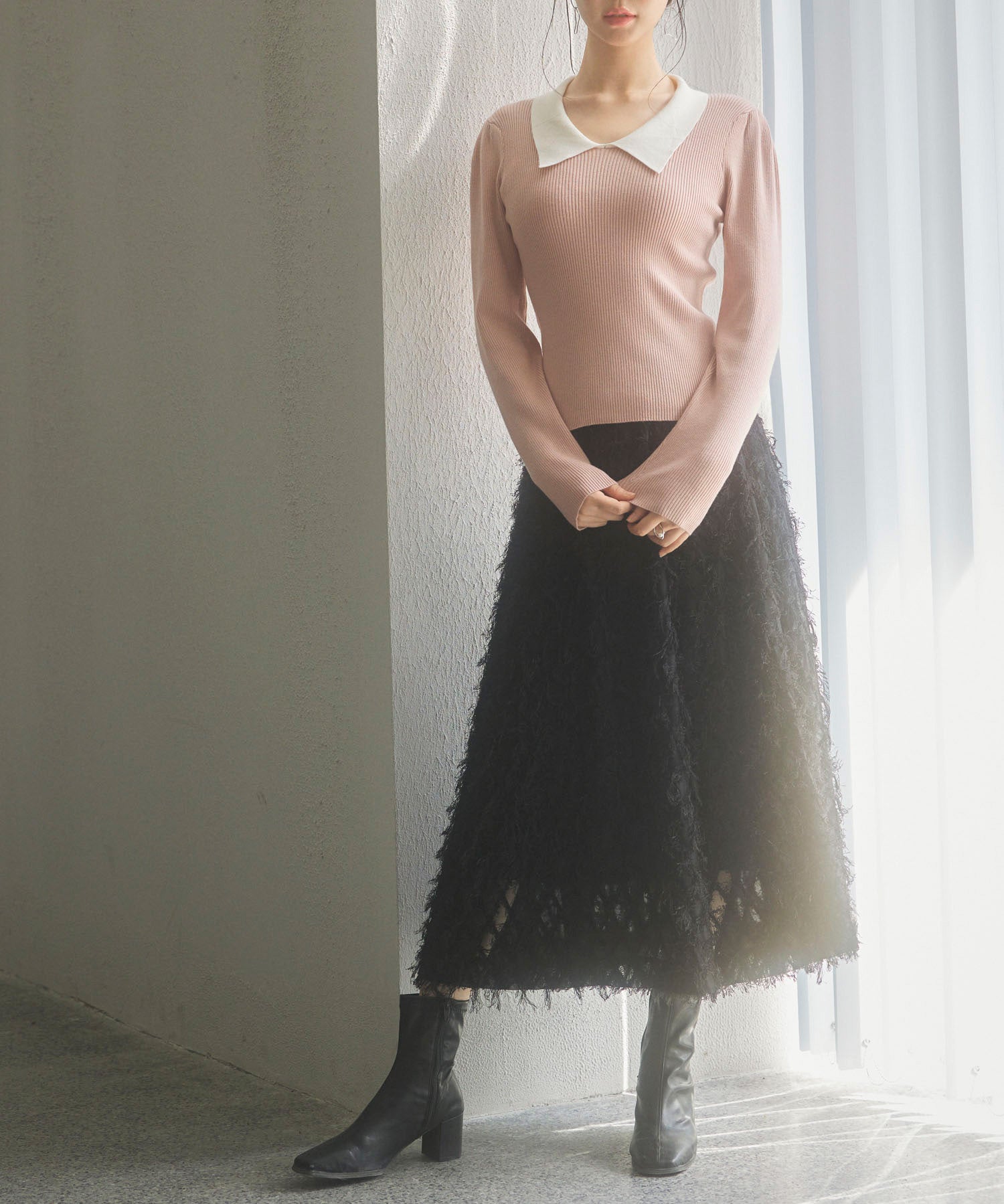 トレンドの襟付きリブニットsdpxyf6316 ピンク