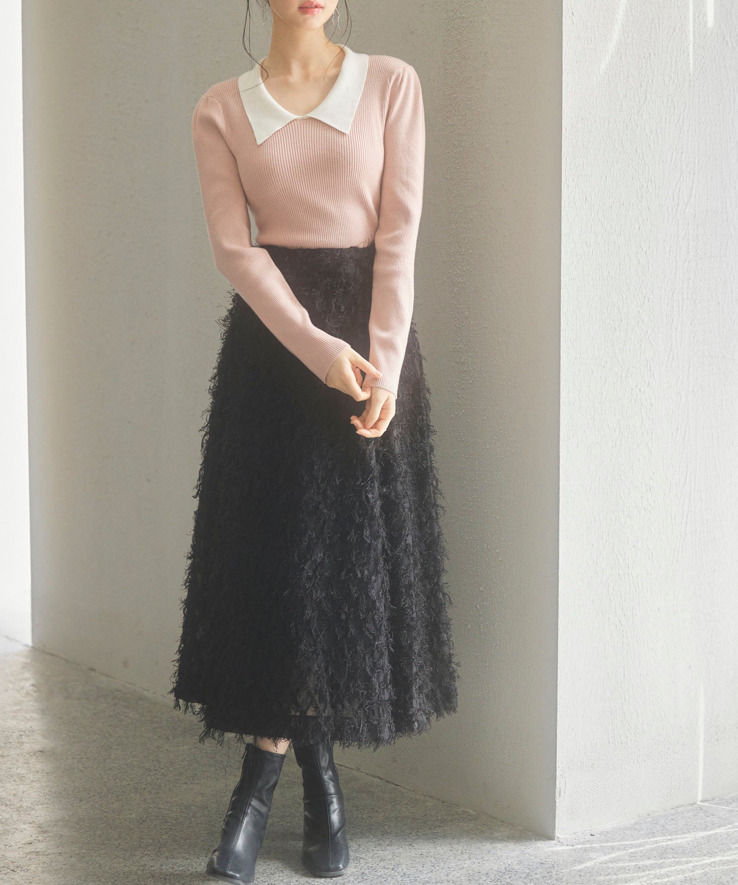 トレンドの襟付きリブニットsdpxyf6316 ピンク