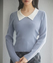 トレンドの襟付きリブニットsdpxyf6316 ブルーグレー