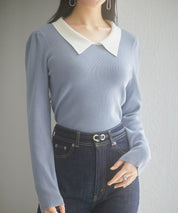 トレンドの襟付きリブニットsdpxyf6316 ブルーグレー