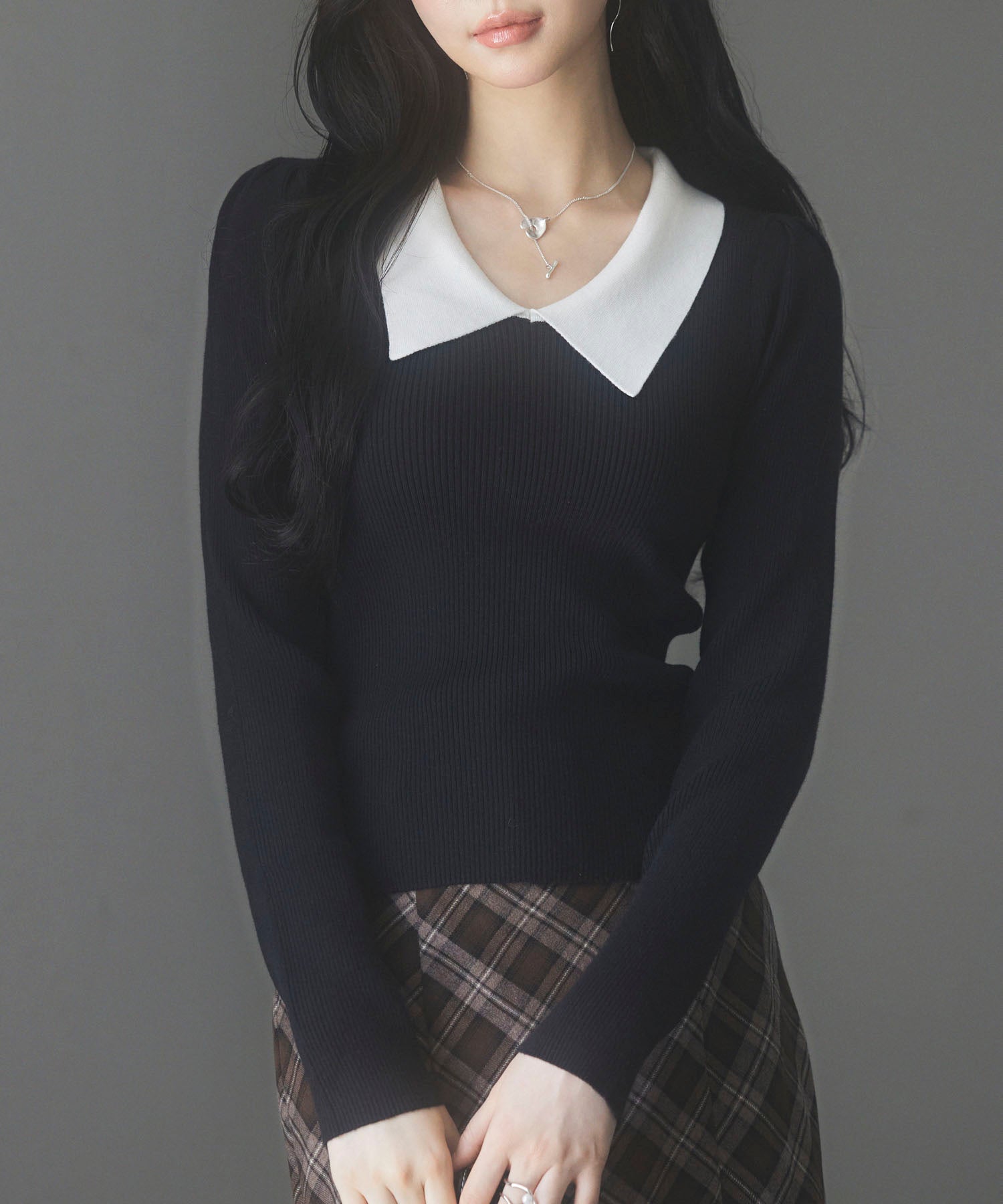 トレンドの襟付きリブニットsdpxyf6316-103-8