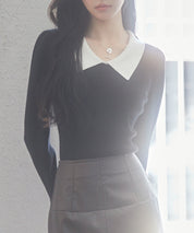 トレンドの襟付きリブニットsdpxyf6316 ブラック