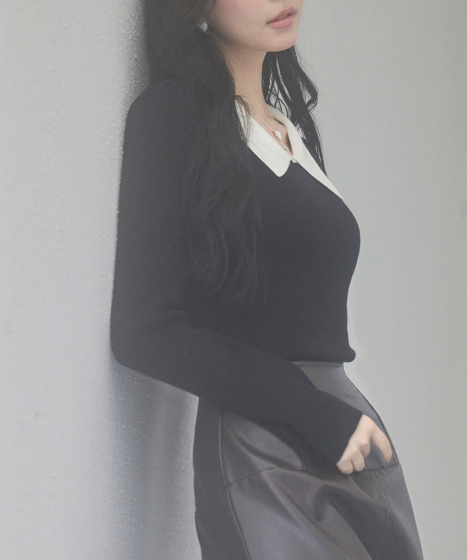 トレンドの襟付きリブニットsdpxyf6316 ブラック