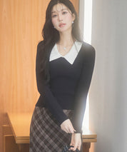 トレンドの襟付きリブニットsdpxyf6316 ブラック