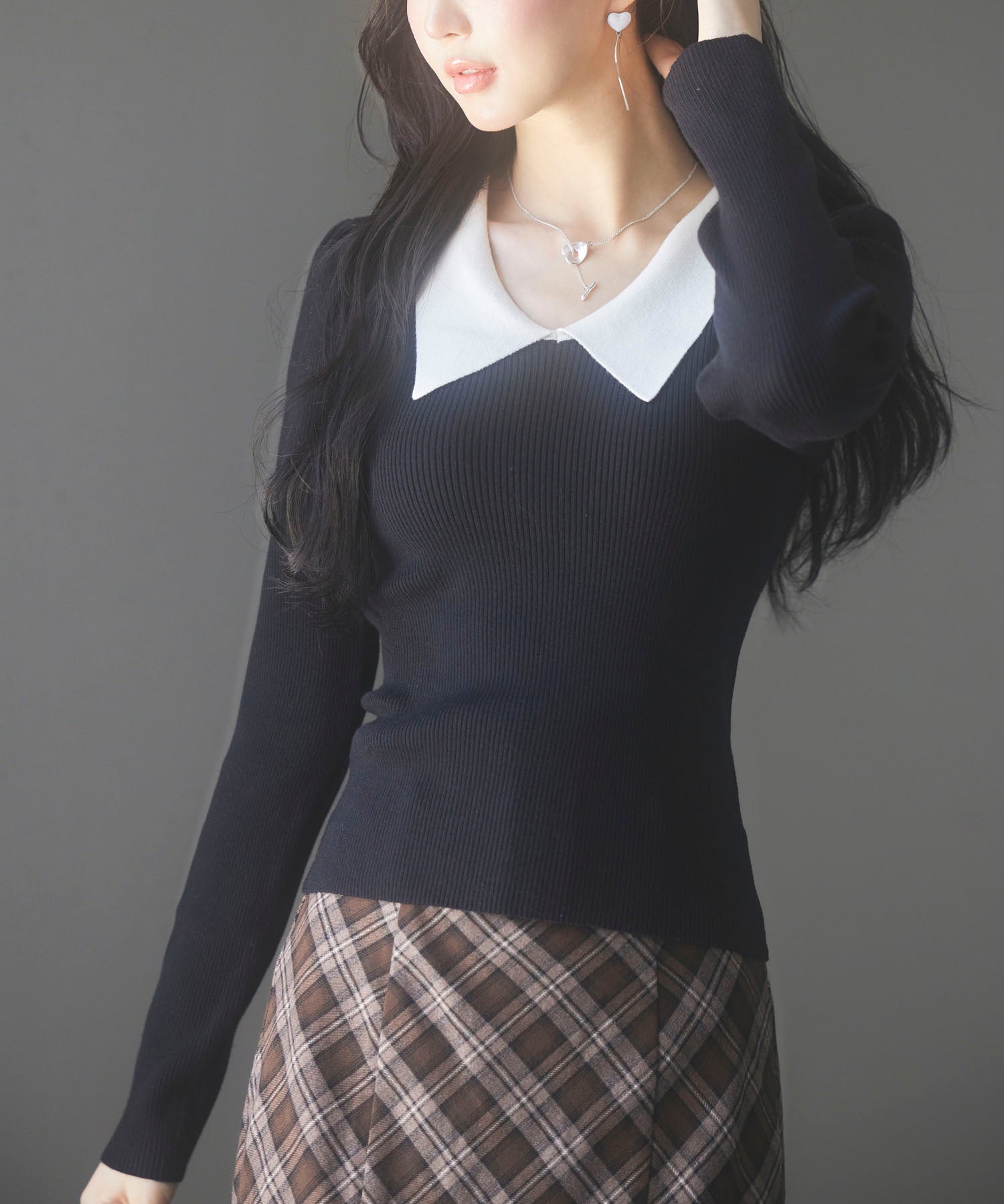 トレンドの襟付きリブニットsdpxyf6316 ブラック