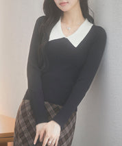 トレンドの襟付きリブニットsdpxyf6316 ブラック