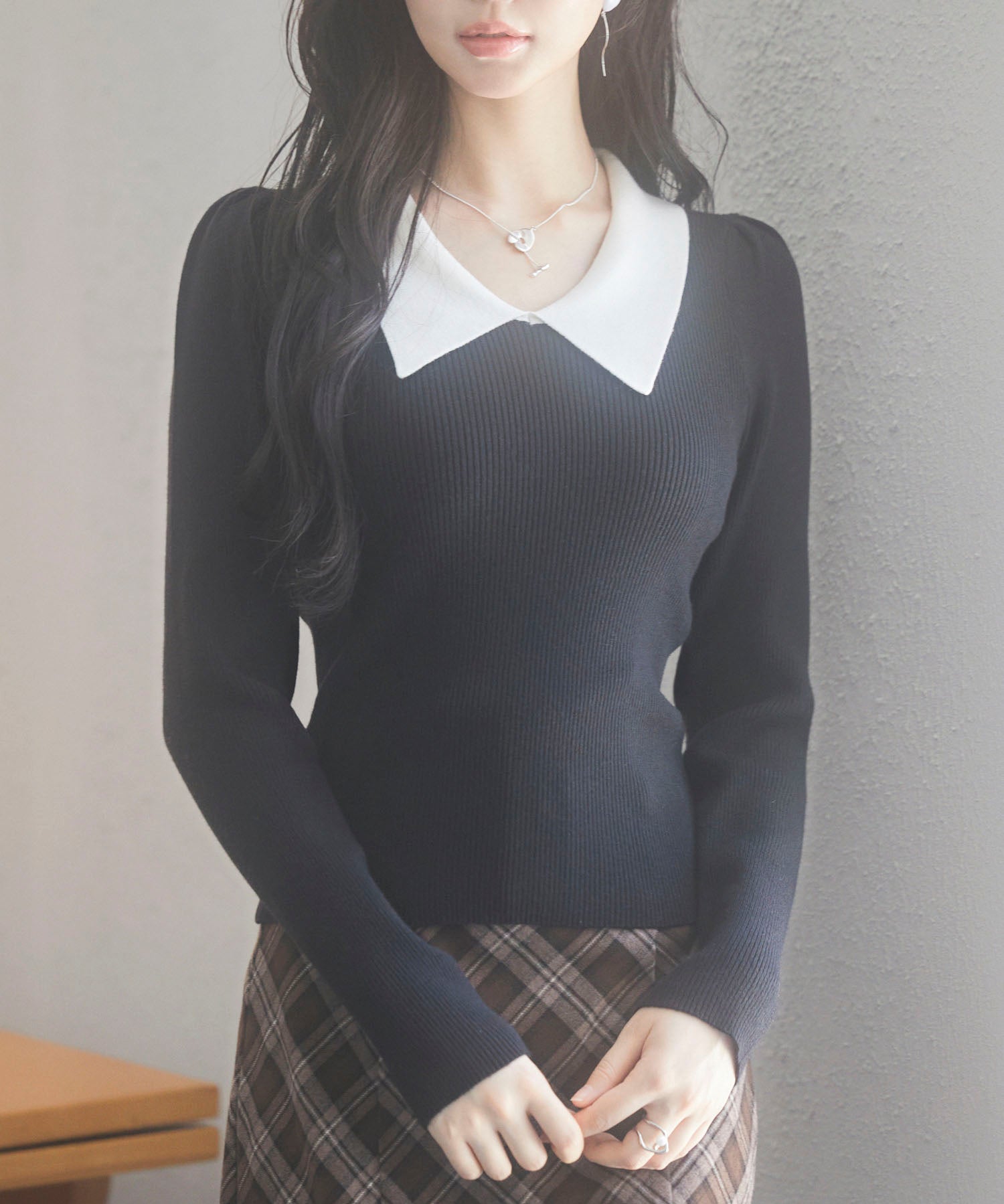 トレンドの襟付きリブニットsdpxyf6316 ブラック