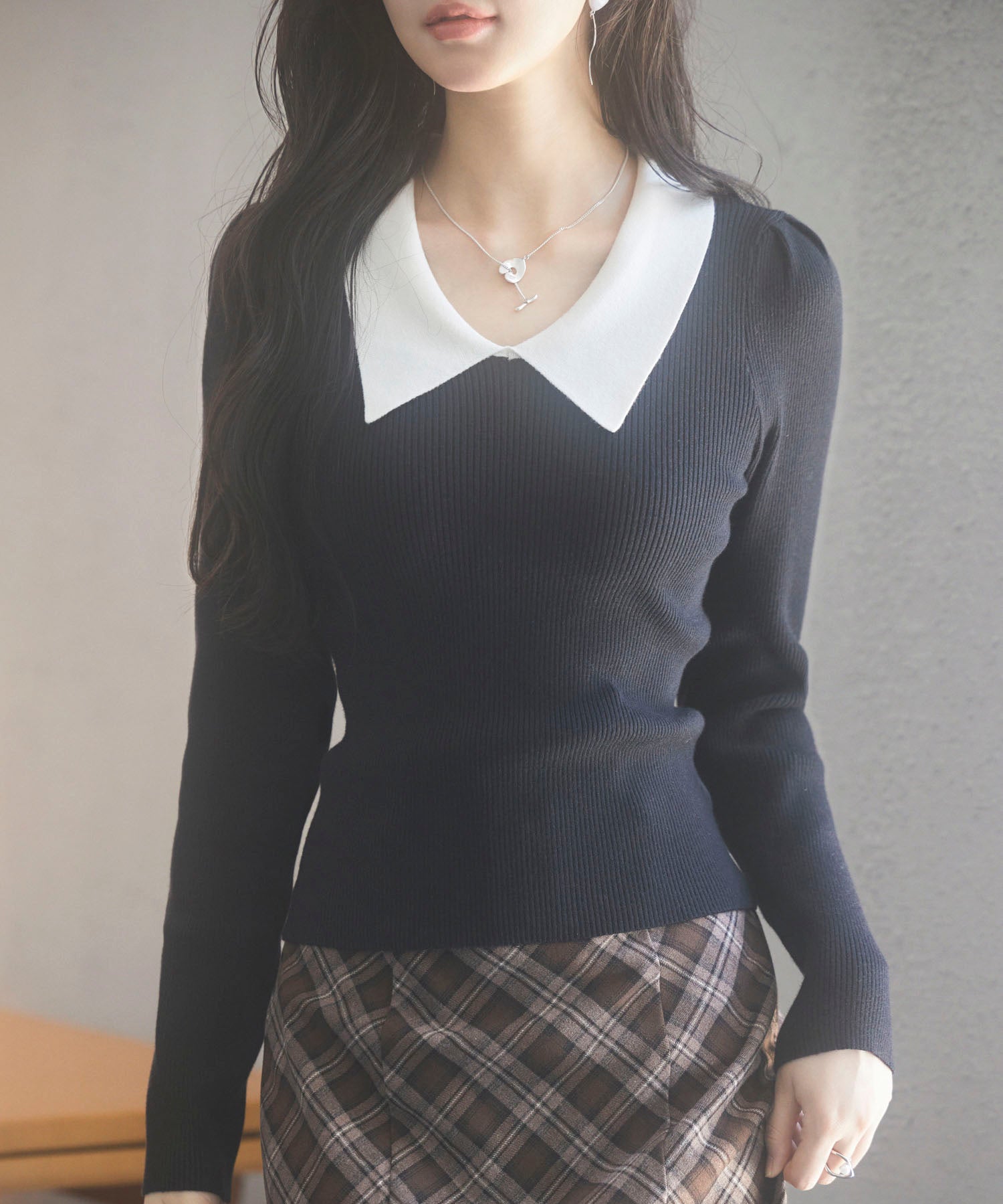 トレンドの襟付きリブニットsdpxyf6316 ブラック