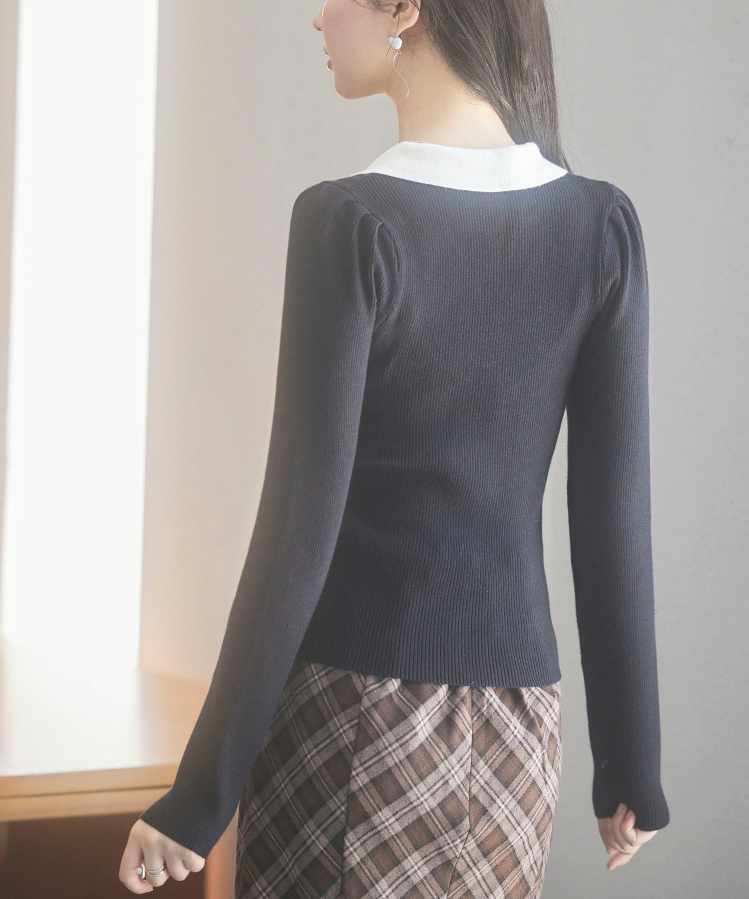 トレンドの襟付きリブニットsdpxyf6316 ブラック