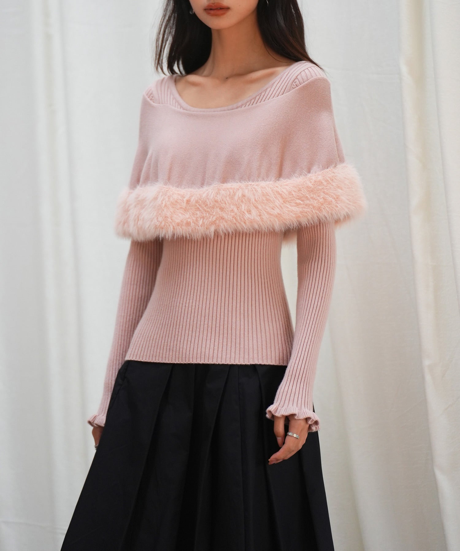 ファー付きケープライクニットプルオーバーsdpxyf6329 ピンク