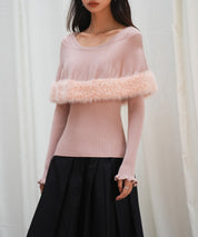 ファー付きケープライクニットプルオーバーsdpxyf6329 ピンク