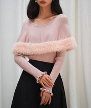 ファー付きケープライクニットプルオーバーsdpxyf6329 ピンク