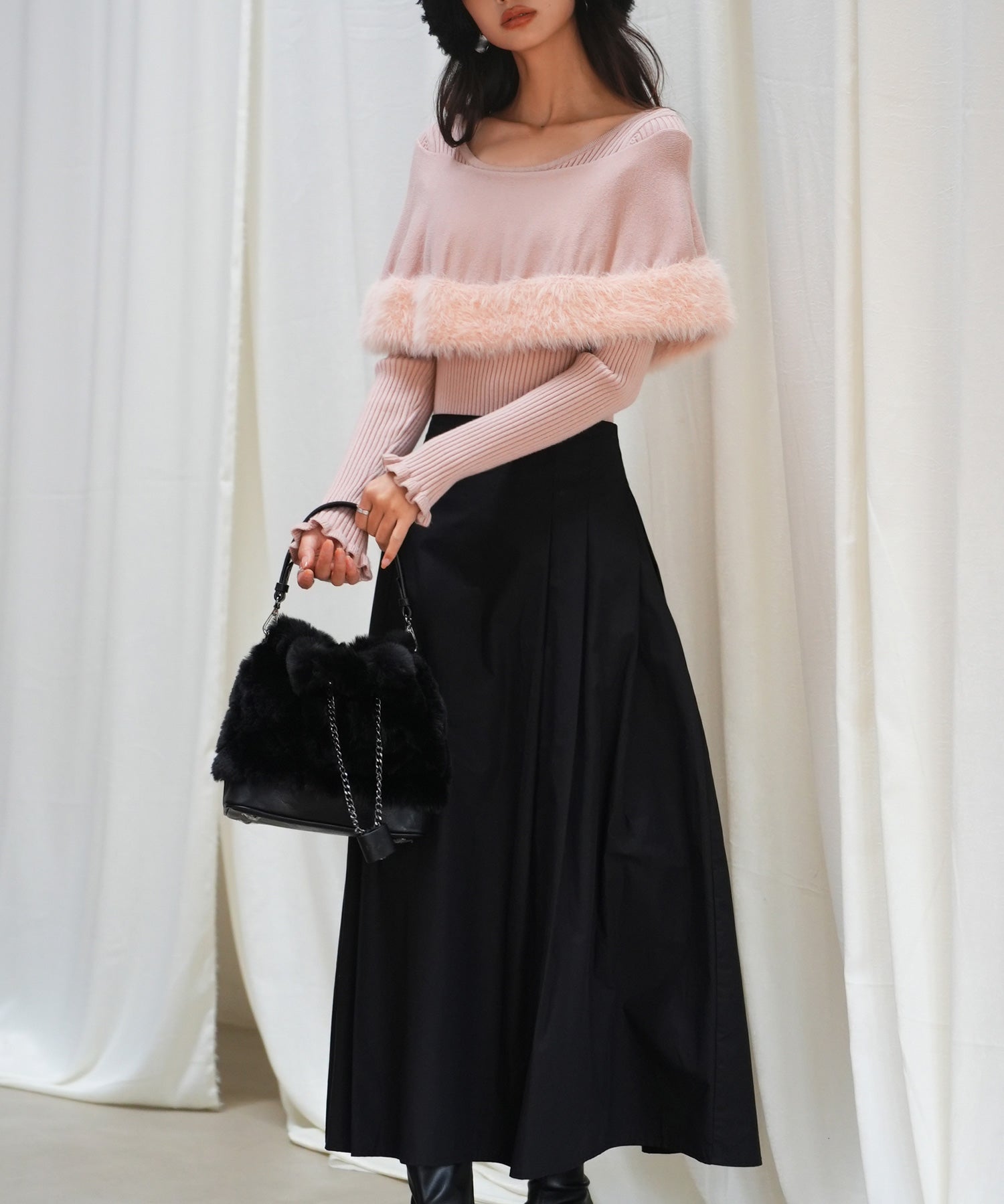 ファー付きケープライクニットプルオーバーsdpxyf6329 ピンク