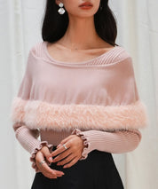 ファー付きケープライクニットプルオーバーsdpxyf6329 ピンク