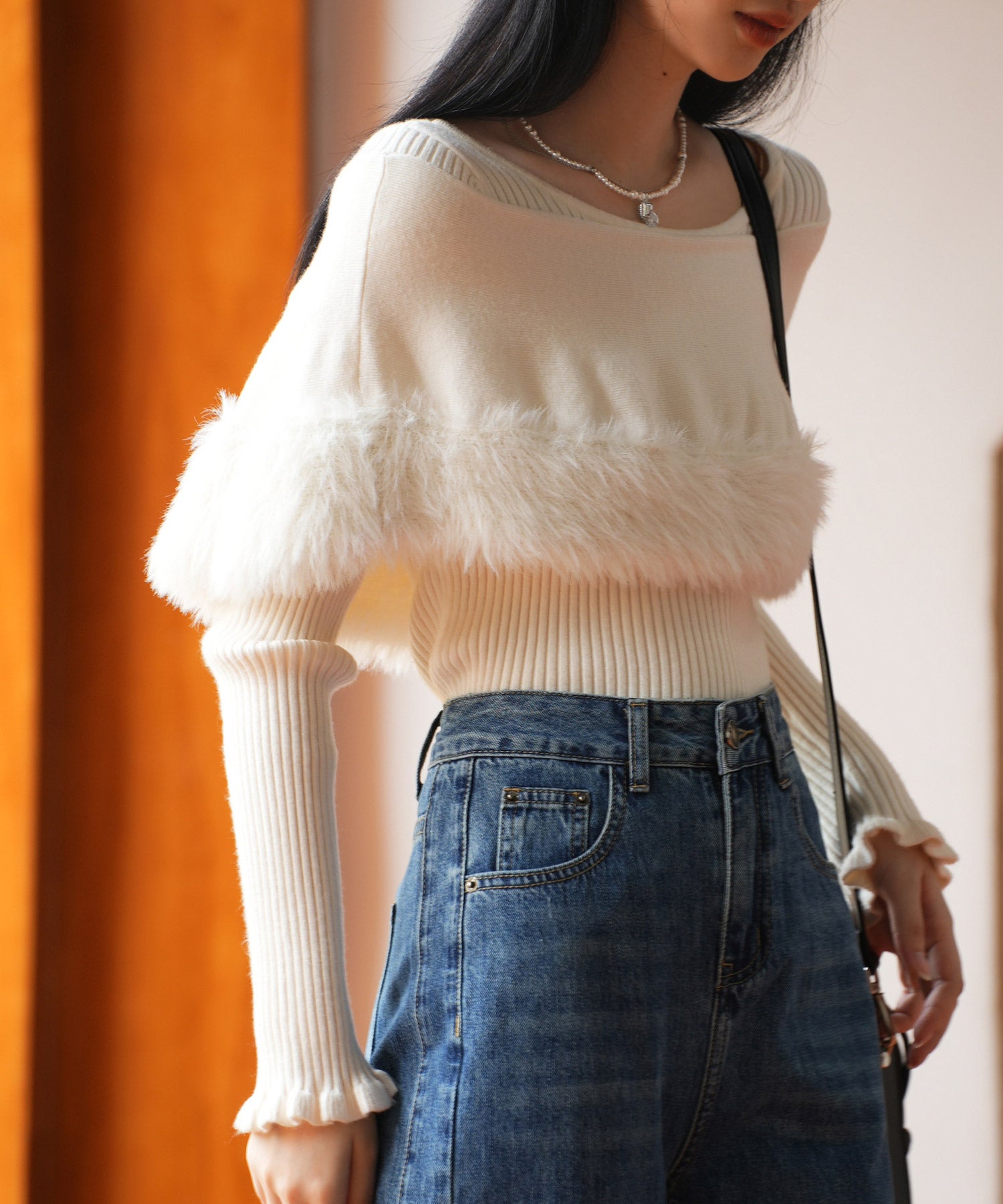 ファー付きケープライクニットプルオーバーsdpxyf6329-103-38