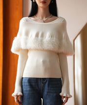 ファー付きケープライクニットプルオーバーsdpxyf6329 アイボリー