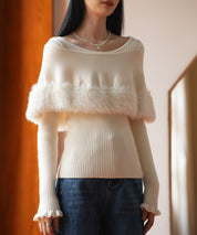 ファー付きケープライクニットプルオーバーsdpxyf6329 アイボリー