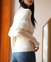 ファー付きケープライクニットプルオーバーsdpxyf6329 アイボリー