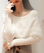 ファー付きケープライクニットプルオーバーsdpxyf6329 アイボリー