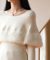 ファー付きケープライクニットプルオーバーsdpxyf6329 アイボリー