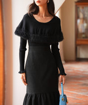 ファー付きケープライクニットプルオーバーsdpxyf6329 ブラック