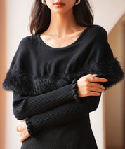 ファー付きケープライクニットプルオーバーsdpxyf6329 ブラック