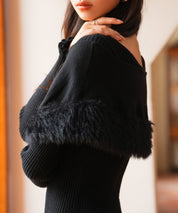 ファー付きケープライクニットプルオーバーsdpxyf6329 ブラック