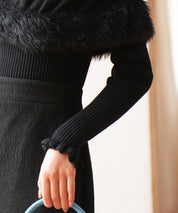 ファー付きケープライクニットプルオーバーsdpxyf6329 ブラック