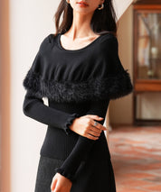 ファー付きケープライクニットプルオーバーsdpxyf6329 ブラック