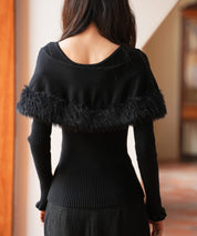 ファー付きケープライクニットプルオーバーsdpxyf6329 ブラック