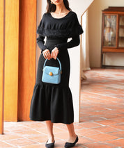 ファー付きケープライクニットプルオーバーsdpxyf6329 ブラック