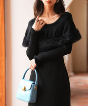 ファー付きケープライクニットプルオーバーsdpxyf6329 ブラック