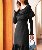 ファー付きケープライクニットプルオーバーsdpxyf6329 ブラック